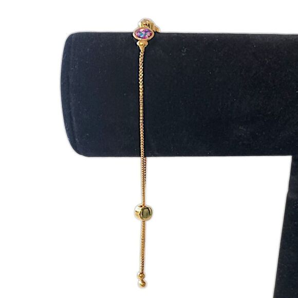 Rhinestone Bolo Bracelet Adjustable Bezel Set Confetti Gold Tone Multi Color - Picture 8 of 16